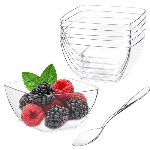 TOFLEN 200ct 2 oz Mini Dessert Cups with Spoons, Clear Plastic Reusable Small Party Serving Cups for Appetizers, Hors D'oeuvres Plates