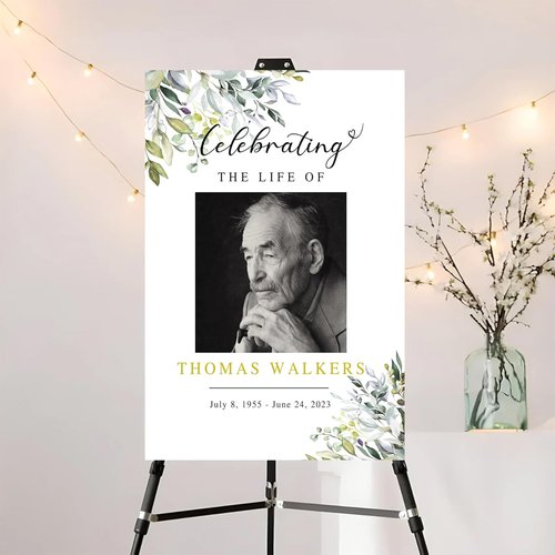 Celebration Of Life Welcome Sign - Floral Memorial Décor | Large Purple Funeral Tribute