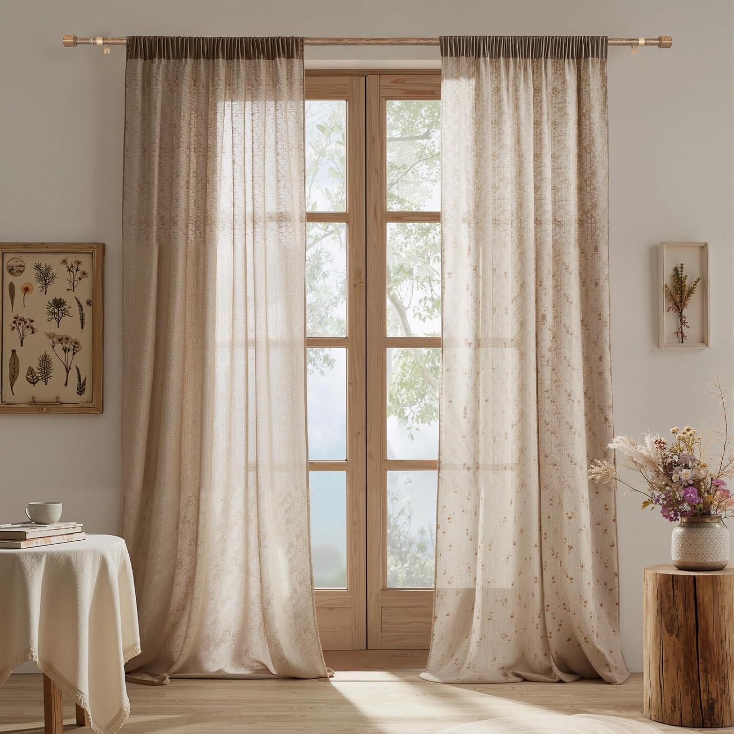 Matte Wood Grain Curtain Rod by [Brand Name] - Heavy Duty Adjustable 30-60 Inch for 30-54 Inch Windows