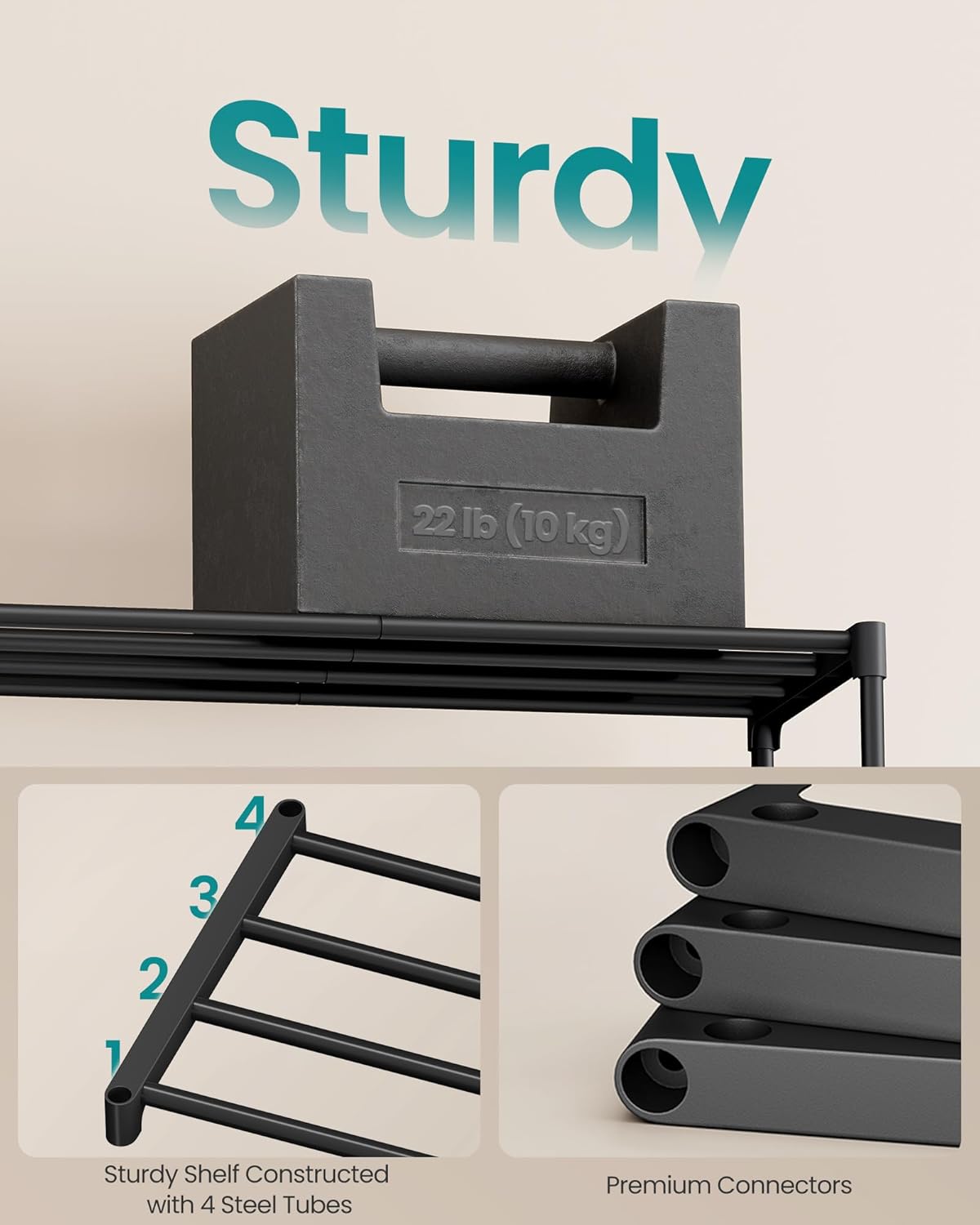 SONGMICS 8-Tier Shoe Rack - Stackable Metal Organizer for 32-40 Pairs | Black, 11.8 x 36.2 x 56.5 Inches