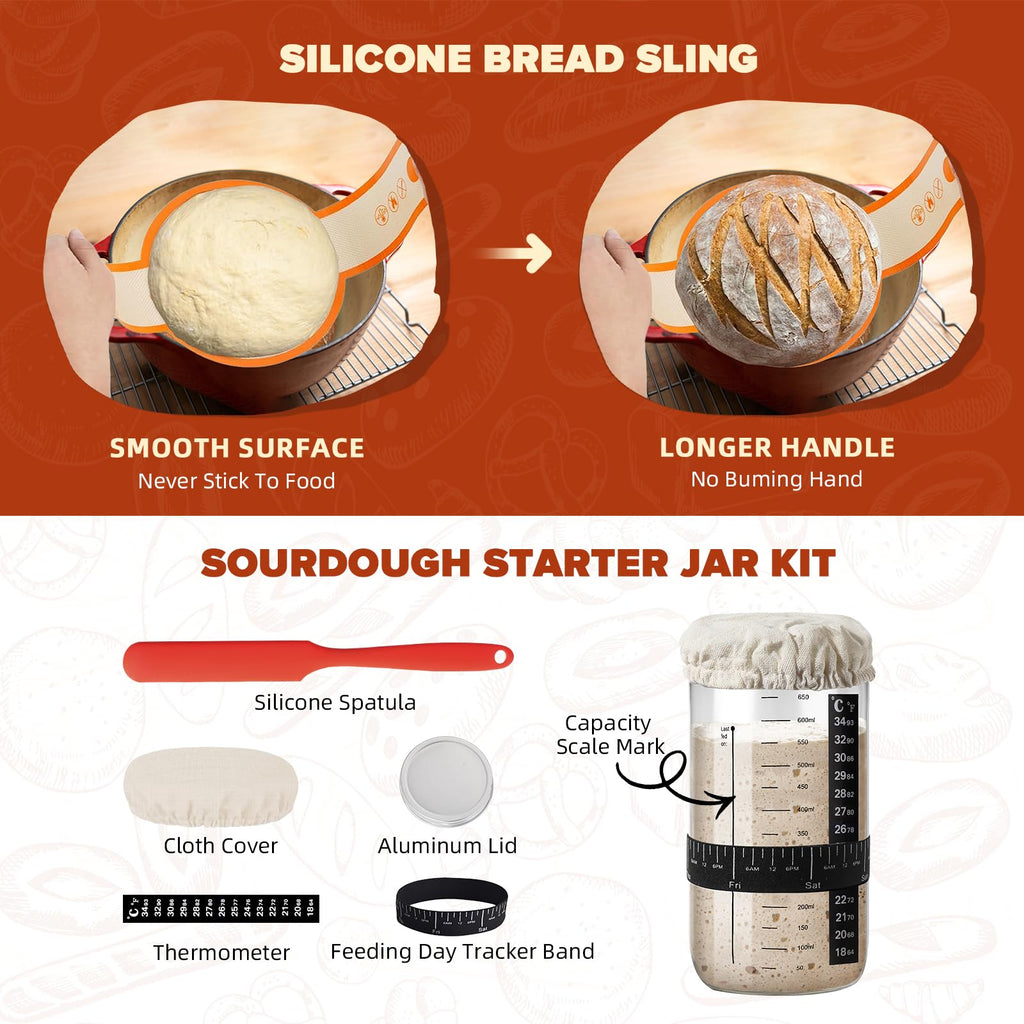 VIMERPA Sourdough Starter Kit with Pot, Sourdough Bread Baking Supplies, Bread Making Kit for Beginners, Banneton Bread Proofing Baskets for Home and Kitchen, Making Tools Kit