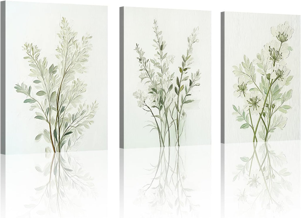 Skiennix Boho Floral Canvas Wall Art Prints - Modern Botanical Decor for Home & Office | 12"x16" Wrapped Frame