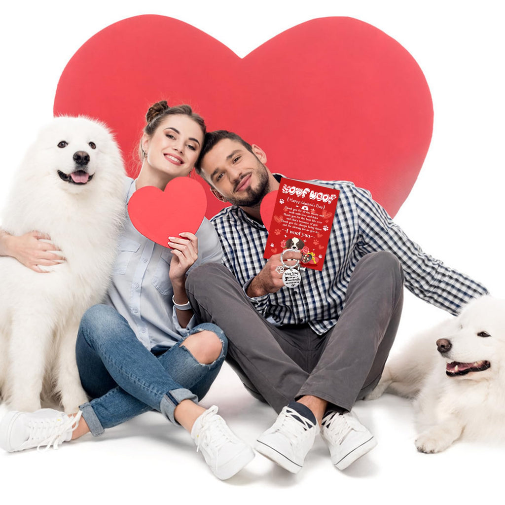 HOWAF Valentine's Day Card From The Dog, Valentines Gift Card with Keychain Engraved From The Dog Valentines Day Dog Cards with Keyring from Boy Friends Girl Friends Husband Wife for Dog Owner