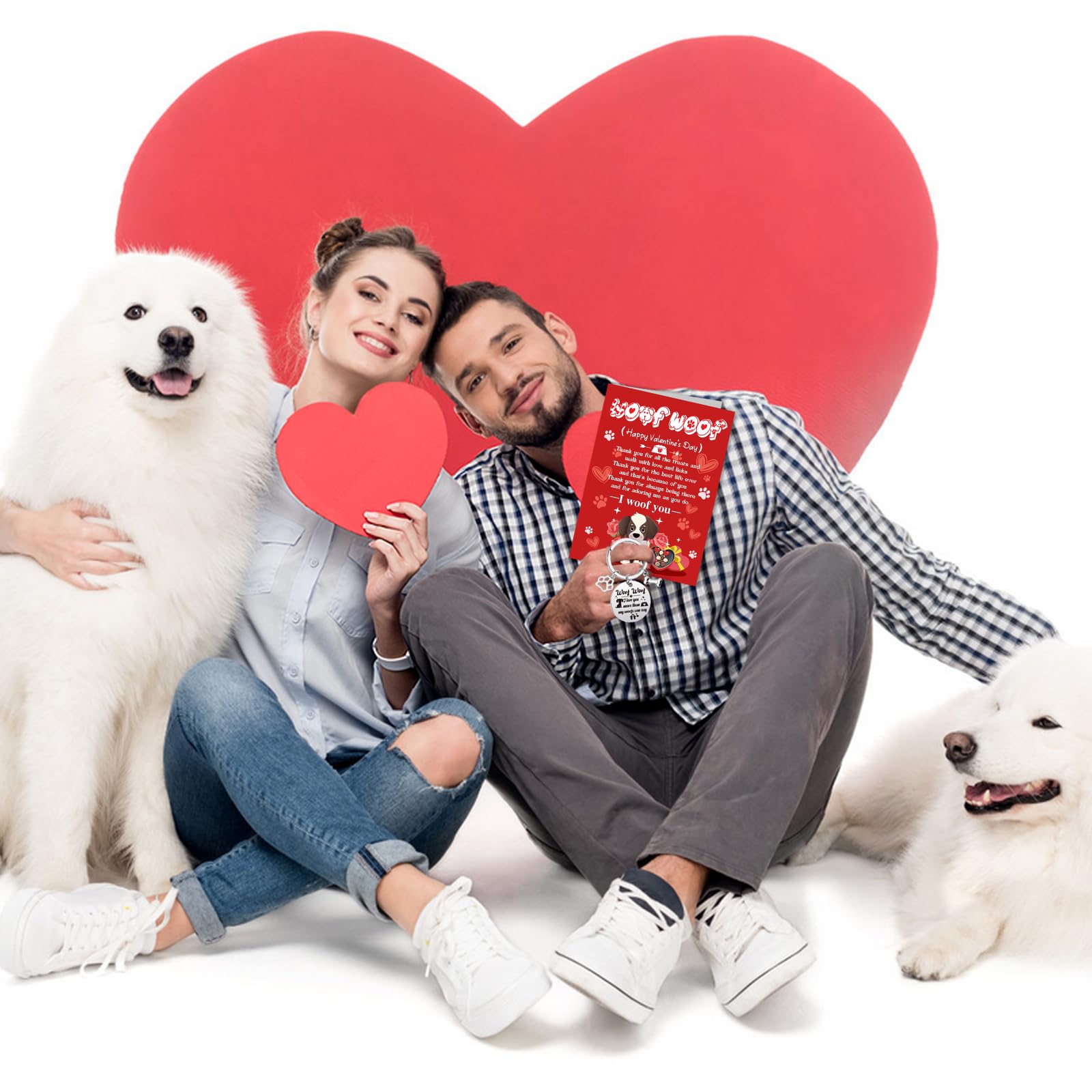 HOWAF Valentine's Day Card From The Dog, Valentines Gift Card with Keychain Engraved From The Dog Valentines Day Dog Cards with Keyring from Boy Friends Girl Friends Husband Wife for Dog Owner