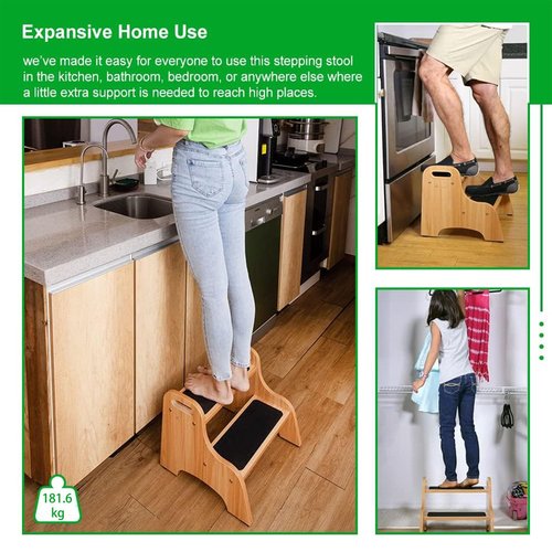 StrongTek Wooden 2 Step Stools for Kids, Safe Non-Slip Surface with Handles, 350 lbs Capacity, Portable Toddler Stepping Stool for Bathroom Kitchen and Bedroom (Natural)