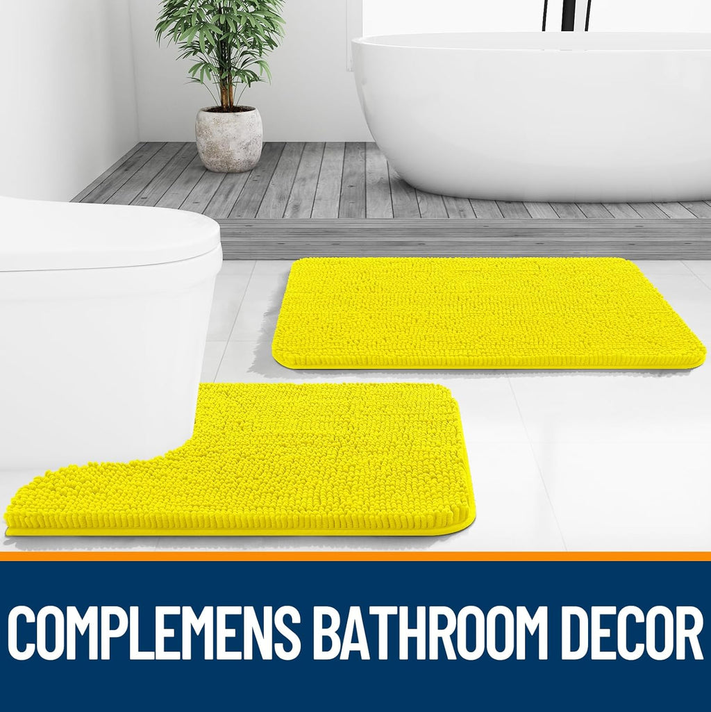 OLANLY Chenille Bath Rugs - Extra Soft & Absorbent | Quick Dry, Machine Washable, 30x20, Lemon Yellow