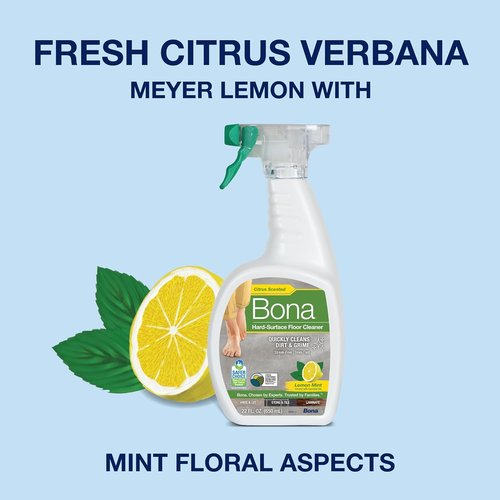 Bona Multi-Surface Floor Cleaner Spray - 32 Fl Oz - Lemon Mint Scent | Residue-Free Solution for Stone, Tile & Laminate Floors