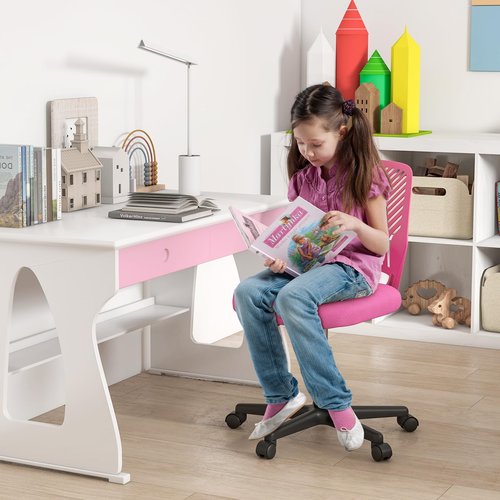 Giantex Kids Desk Chair, Armless Kids Computer Chair with Lumbar Support, Mesh Adjustable Swivel Study Chair with Wheels, Small Office Chair for Girls Boys Teen in Bedroom School (Pink)