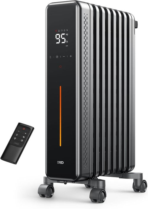 DREO Oil Filled Radiator Heater - 1500W Electric Heater with Remote & Digital Thermostat | 8 Fins for Large Rooms