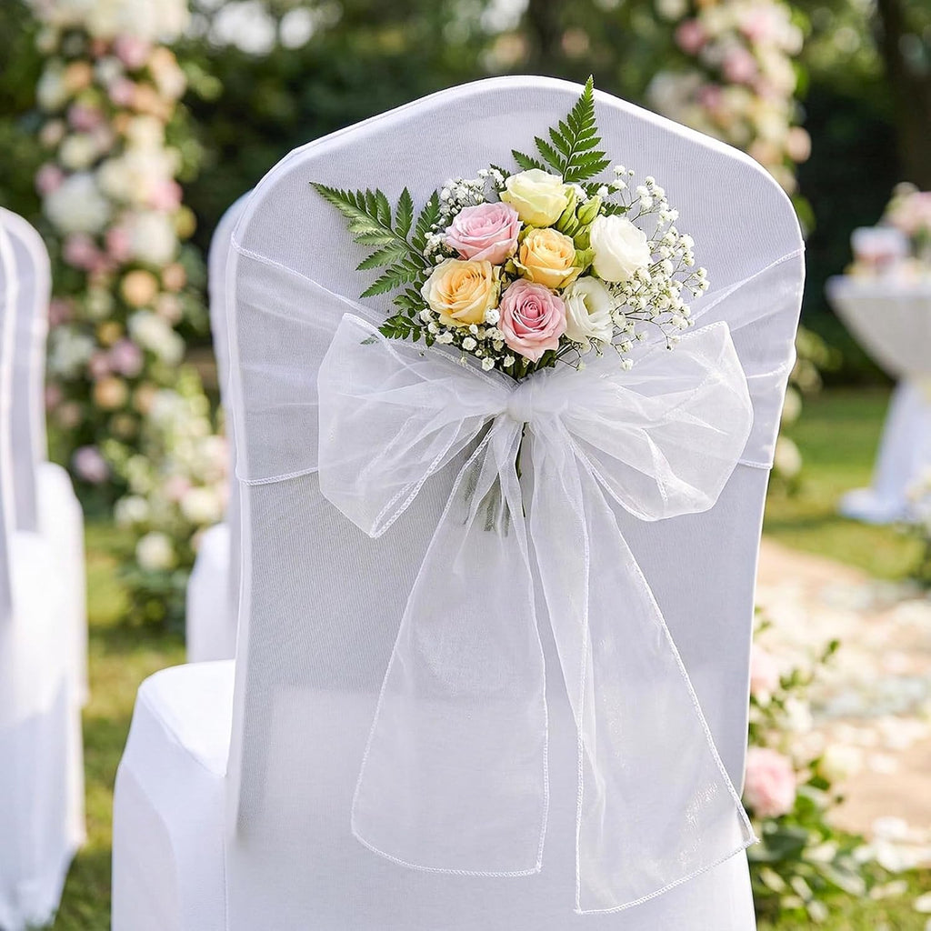 Tosnail Organza Chair Sashes - 30 Pack Tulle Bow Ties for Weddings & Parties | 108 x 6.7 Inches, White