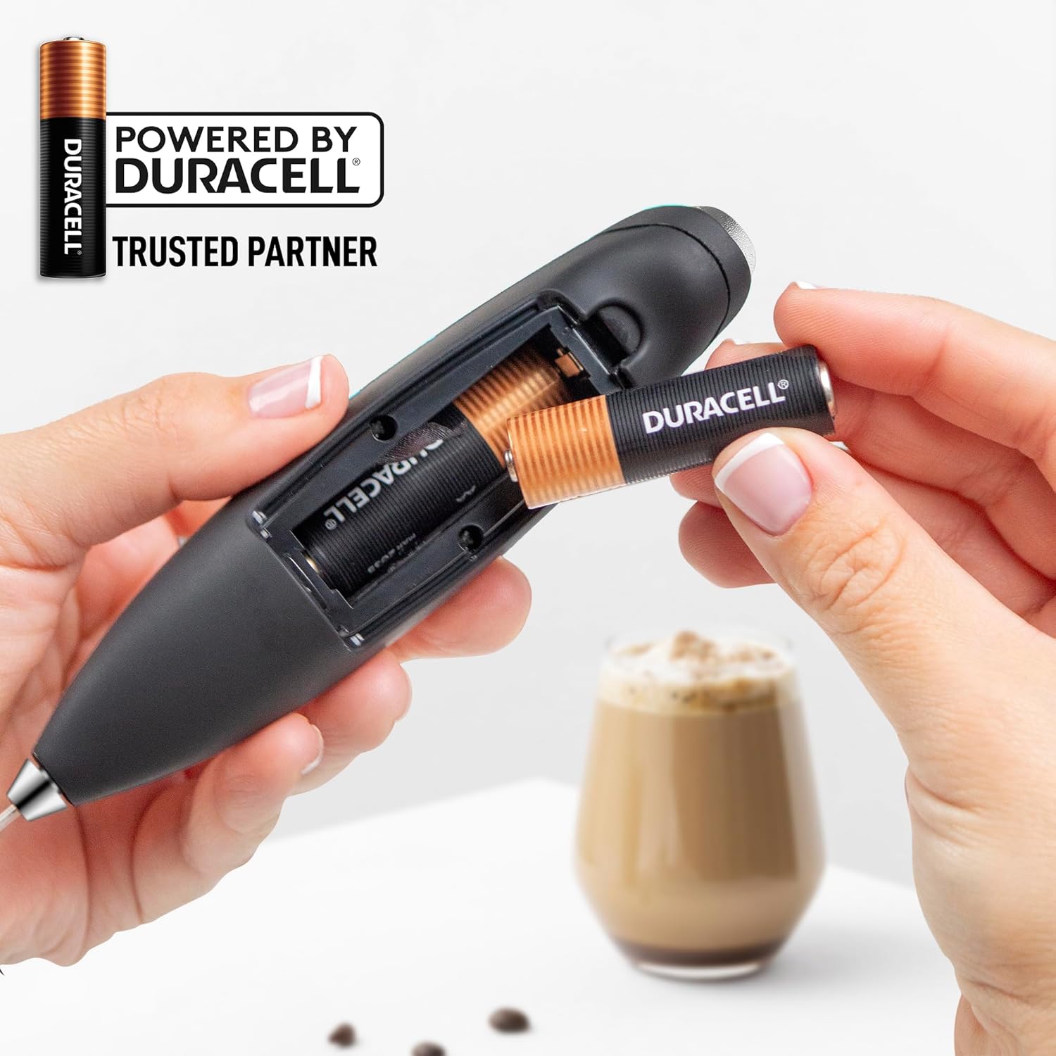 Zulay Kitchen Double Whisk Milk Frother - Powerful Handheld Foam Maker for Coffee, Lattes & More - Includes 2 Duracell Batteries