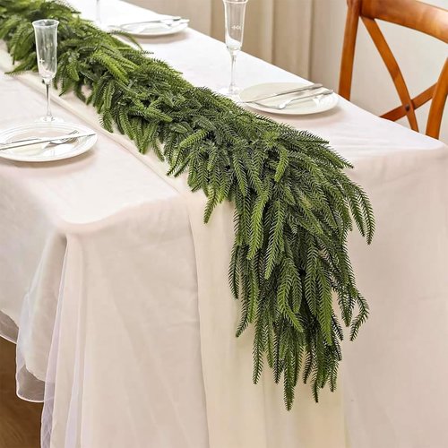 2PCS 6FT Christmas Norfolk Pine Garland, Real Touch Artificial Greenery Garland for Table, Mantle, Wall, Indoor, Outdoor Holiday Decorations