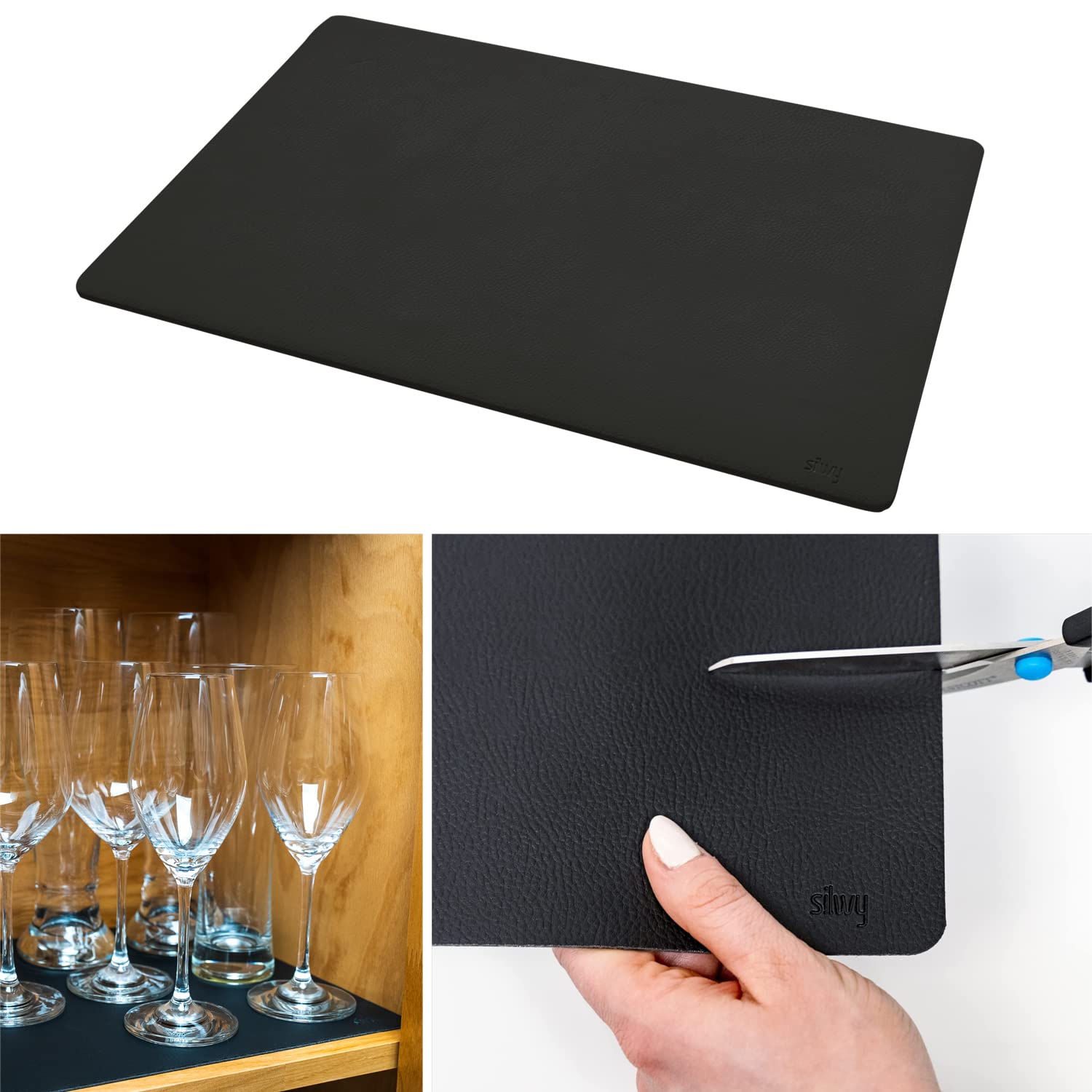 silwy® Metal Nano-Gel Mat Black Leather Look Mat for Magnetic Tableware Storage - 40 x 27 cm, Customizable Size, Ideal for Caravaning and Boating