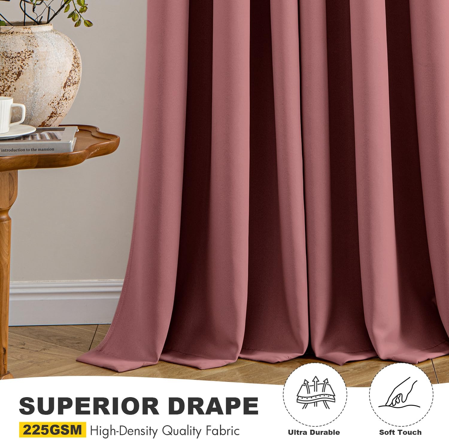 MIULEE Dusty Rose Blackout Curtains - Thermal Insulated Room Darkening Drapes | 63-Inch Grommet Panels