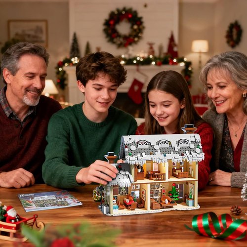 2025 Gingerbread House Building Block Set by [Brand Name] - Festive Sleigh, Holiday Animals & LED Lights | 1405 PCS for Adults & Teens