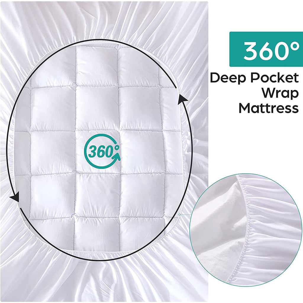 WhatsBedding Waterproof Mattress Pad King Size Cotton Top Down Alternative Filling Pillowtop Mattress Topper Cover-Fitted Quilted (Waterproof King)