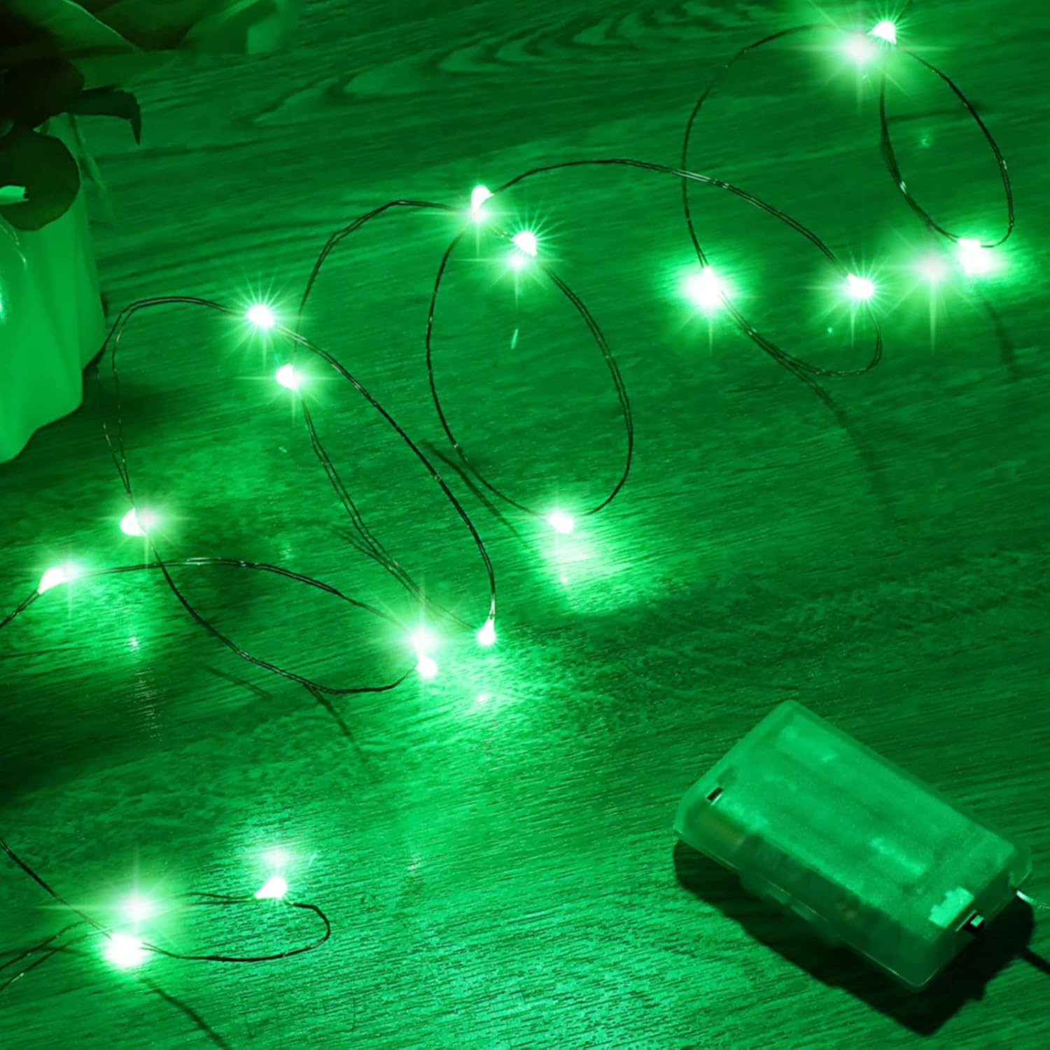Ariceleo Mini Fairy Lights - Battery Operated Copper Wire String Lights | 4 Pack, 16ft Green for St. Patrick's Day & Decor
