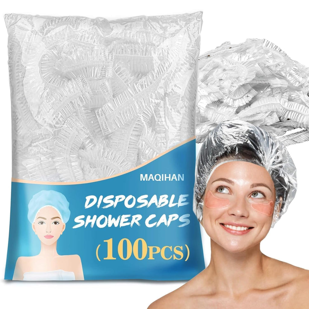 MAQIHAN Disposable Shower Caps - Large Waterproof Hair Caps for Deep Conditioning | Reusable Plastic for Travel