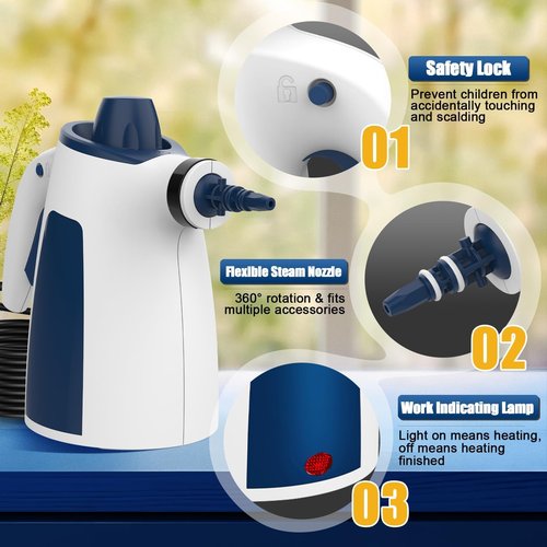Powerful High-Pressure Steam Cleaner for Home, One-Touch Handheld Steam Cleaner with Safety Lock,9PCS Attachments, 350ML Steamer for Deep Cleaning Tile, Grout, Windows, Shower, Car, bathrooms,Kitchens