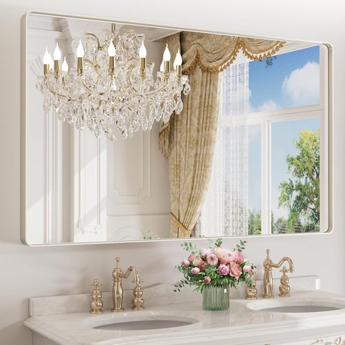 LOAAO Brushed Nickel Bathroom Mirror - 60X36 Inch Rounded Rectangle Design | Anti-Rust, Shatter-Proof, Versatile Hanging Options