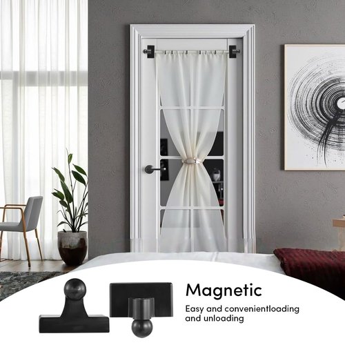 2 Pcs Magnetic Curtain Rods for Metal Door 16 to 28 Inch, 1/2" Multi-use Adjustable Appliance Magnetic Rod for Window Frames, Cabinets, Refrigerators, Dishwashers(Black)