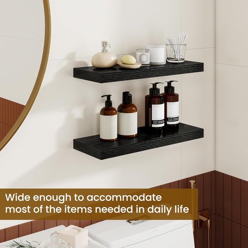 Dreamland Floating Shelves - 20-Inch Rustic Black Wooden Wall Shelves for Home Decor | Set of 2