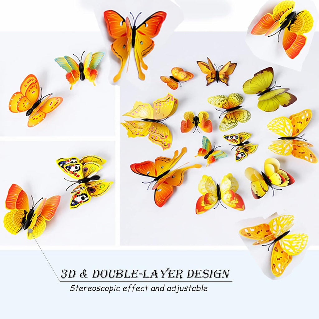OPSEAM 3D Butterfly Wall Decor - 48 PCS Gold Butterfly Stickers with Magnets for Party Decorations