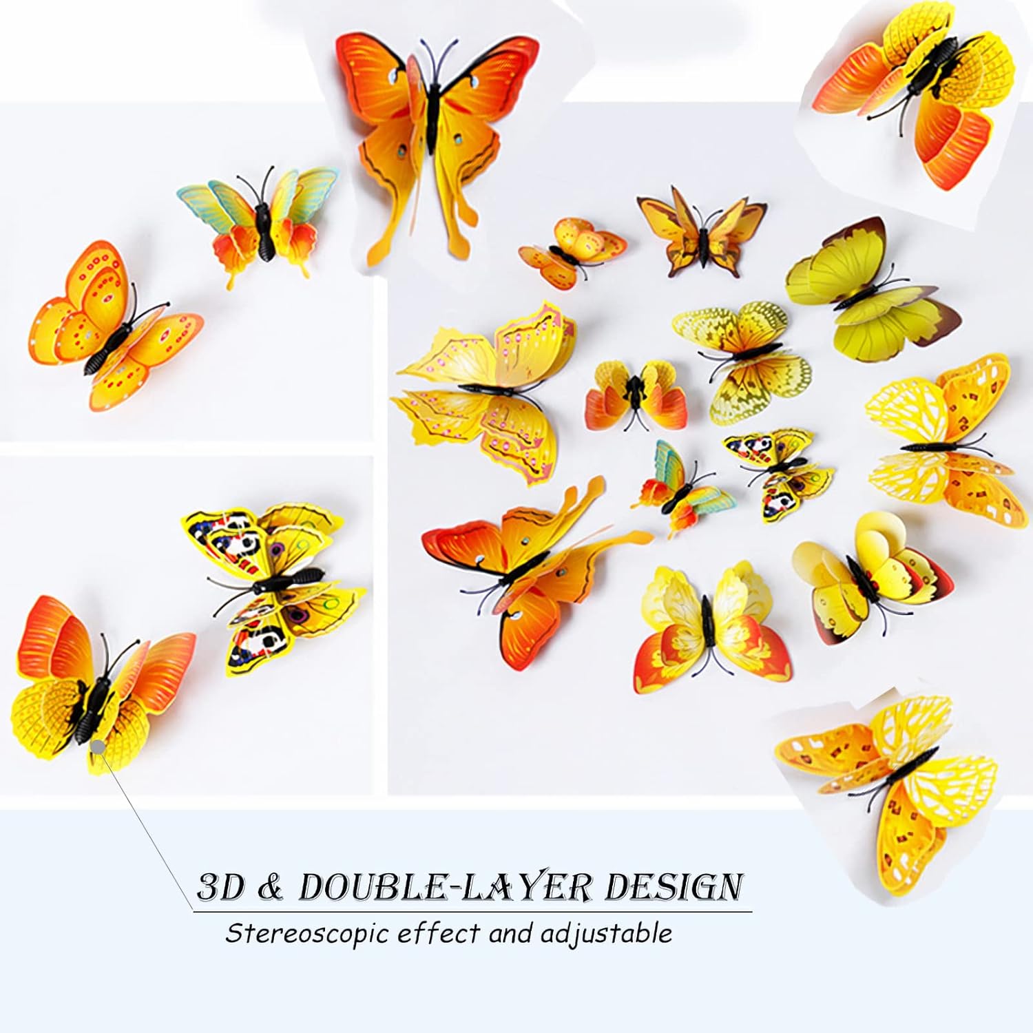 OPSEAM 3D Butterfly Wall Decor - 48 PCS Gold Butterfly Stickers with Magnets for Party Decorations