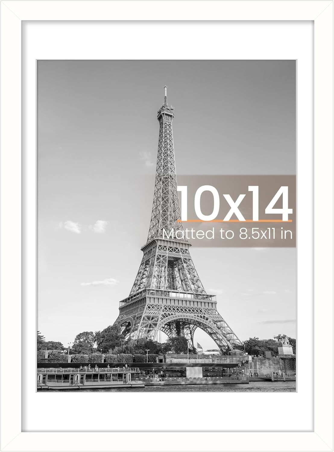 Upsimples 10x14 Picture Frame - Elegant Wall Display for 8.5x11 Photos with Mat, White, 1 Pack