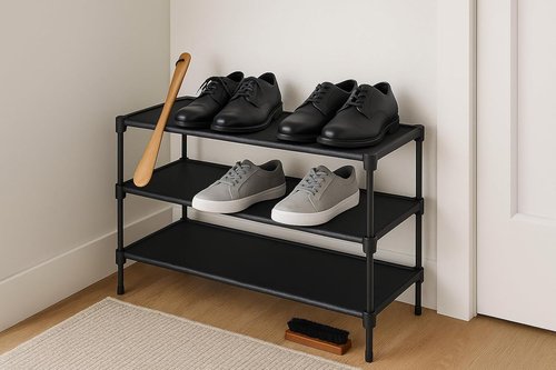 3-Tier Shoe Rack Organizer by [Brand Name] - Durable Plastic Storage Shelf for Entryway & Closet | Space-Saving Design in Black