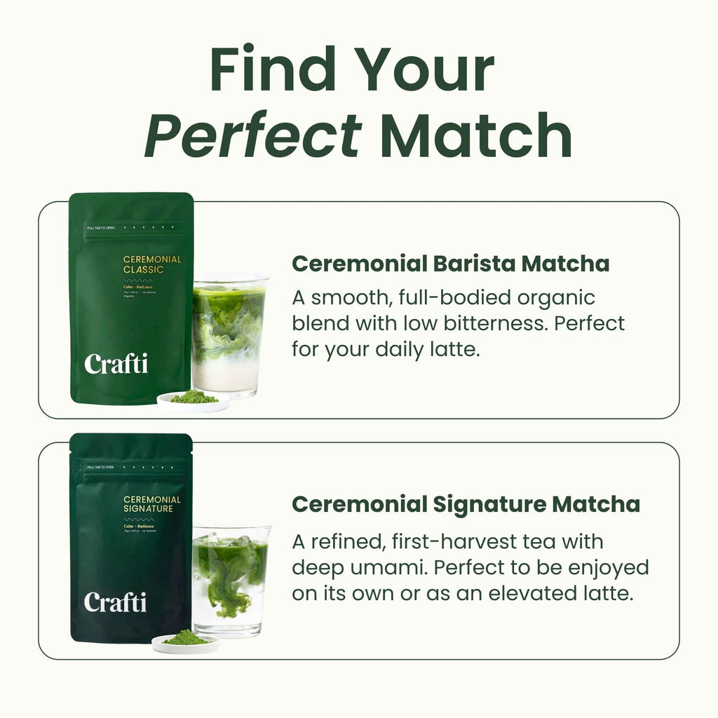 Crafti - Ceremonial Grade Organic Matcha Powder | 100 Servings (100g / 3.5oz) | Sugar-Free Kyoto Uji Matcha | Daily Matcha Green Tea for Calm Focus, Jitter-Free Energy and Barista-Grade Lattes