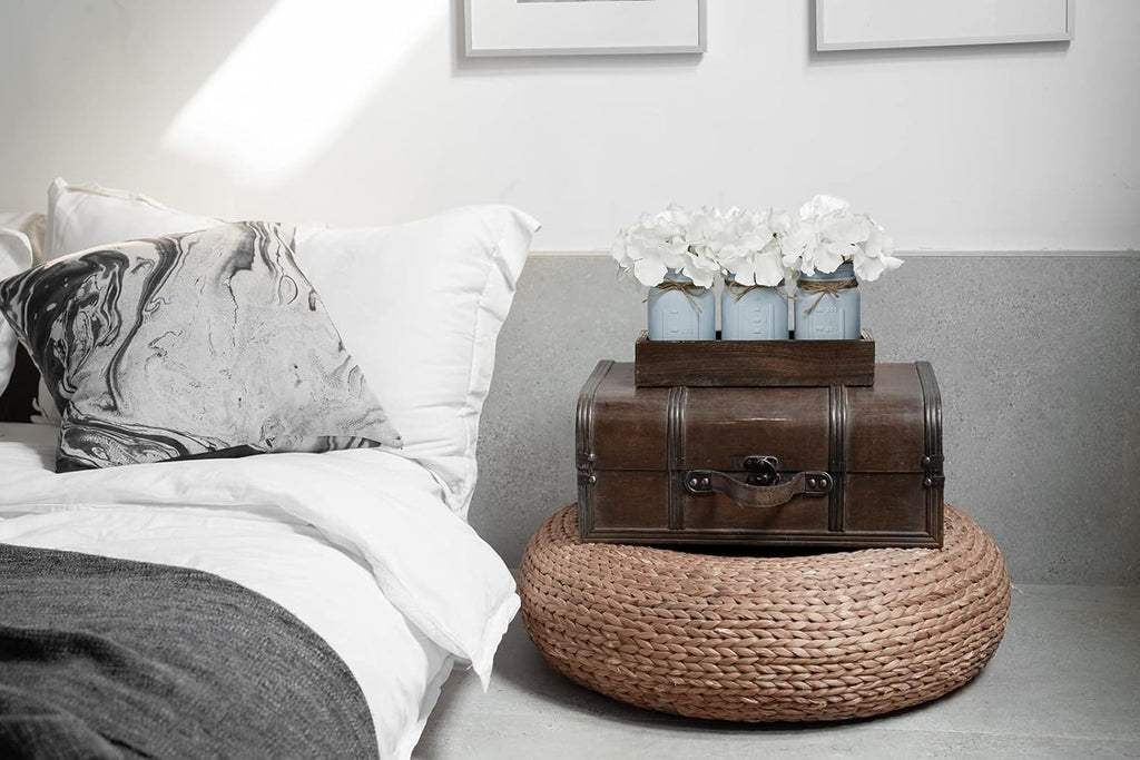 Mkono Decorative Wood Tray - Mason Jar Centerpiece with 3 Painted Jars & Artificial Flowers | Rustic Farmhouse Decor for Dining Room, Living Room, Kitchen