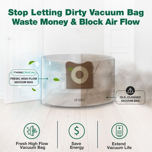 Crucial Vacuum 10 Replacement Allergen Bags Part # VF3501 - Compatible with RIDGID Models WD40500, WD40700, WD40501, WD45500, WD45220-3 - 4.5 Gallon Bag for Vacuums - 11.2" X 7.9" X 2" (10 Pack)