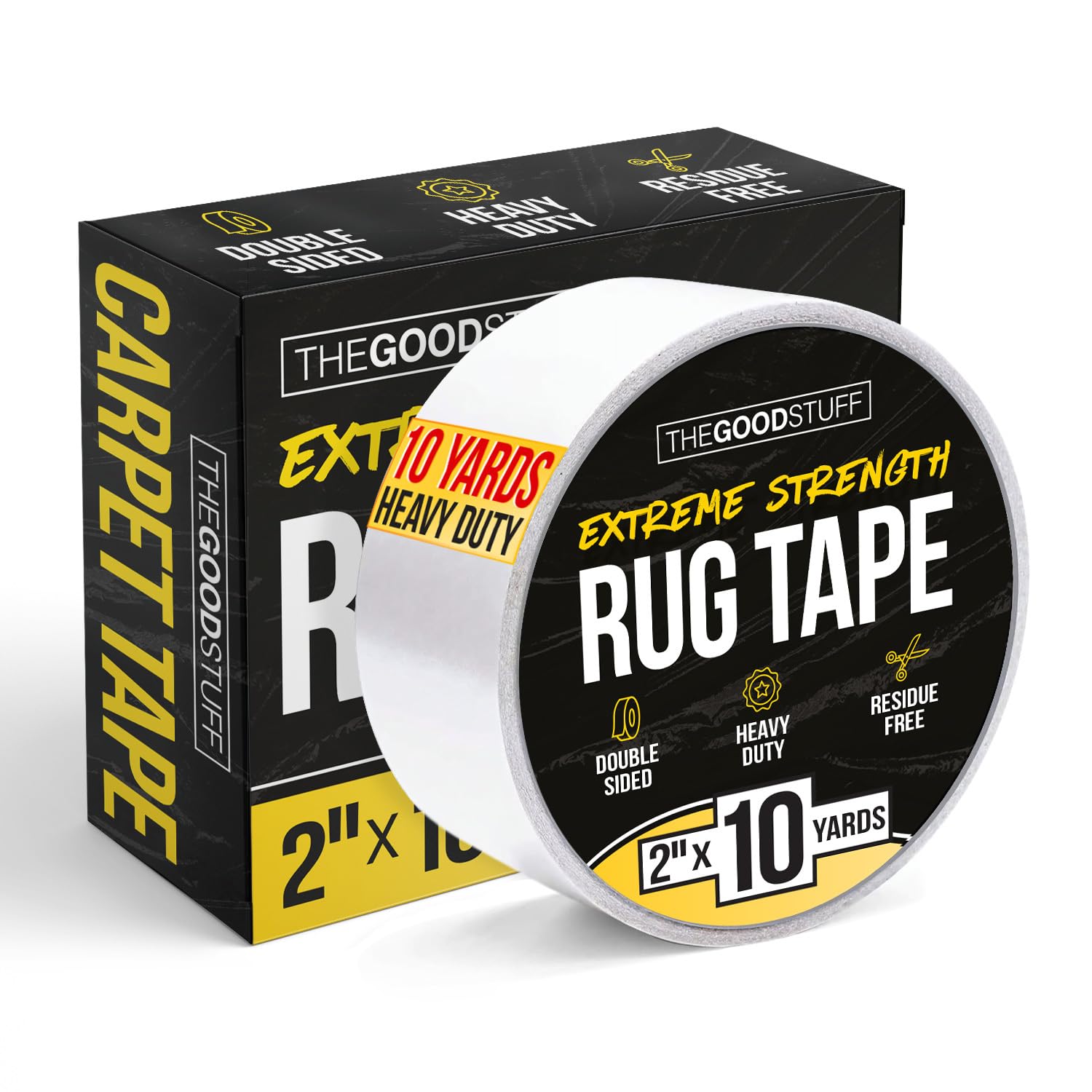 The Good Stuff Double-Sided Carpet Tape - Heavy-Duty Non-Slip Rug Gripper | 2" x 10 Yards - Residue-Free Removal