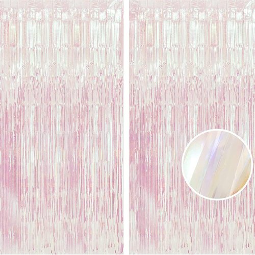 BRAVESHINE Iridescent Foil Fringe Backdrop - 2 Pack 3.2x6.5ft Holographic Tinsel Curtains for Parties