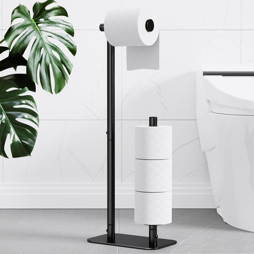 Kitsure Toilet Paper Holder - Rustproof Free Standing Design for 4 Rolls | Non-Slip Stable Base, Black