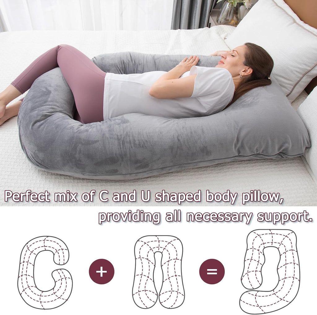 MOON PINE U-Shaped Pregnancy Pillow - Full Body Maternity Support with Cover | Dark Grey