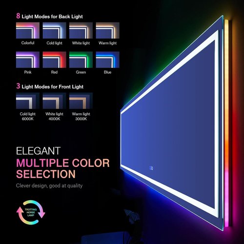 LOAAO RGB LED Bathroom Mirror - 84x32 Inch Dimmable Anti-Fog Vanity Mirror with Colorful Light Modes