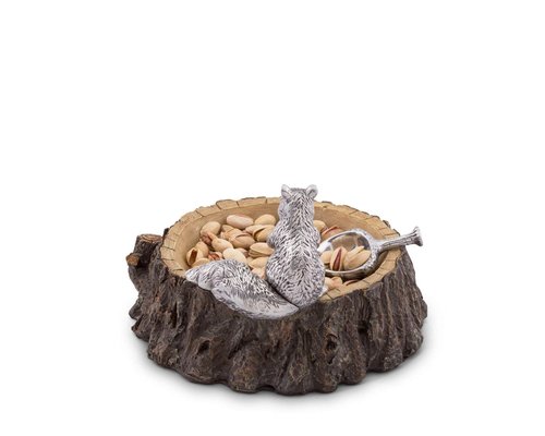 Arthur Court Designs Aluminum Standing Squirrel on Log Nut/Candy/Snack Bowl Dish 7 inch Diameter