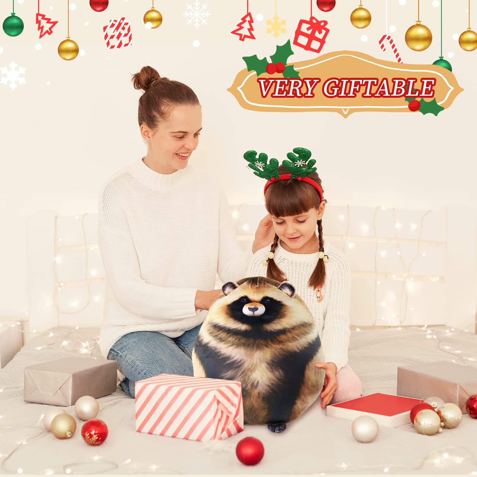 Raccoon Plush, 10" Raccoon Stuffed Animal, Cute Plushies for Girls, Soft Plush Pillow, Kitten Throw Pillow Doll Big Plush Toy Decoration Doll Gift for Kids Boys Birthday Christmas