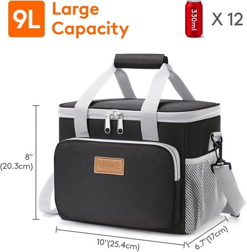 Lifewit Insulated Lunch Bag - Soft Cooler Tote for Adults | 12-Can Capacity, Gray & Black