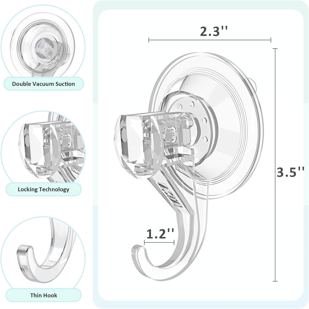 VIS'V Suction Cup Hooks - Heavy Duty Removable & Reusable Shower Hooks | Clear, 2 Pcs