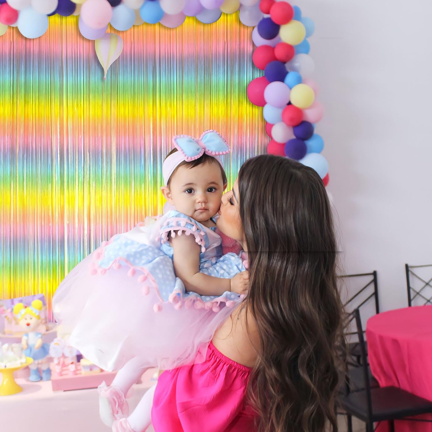 Pastel Rainbow Foil Fringe Curtain - Vibrant Party Backdrop for Birthday Celebrations