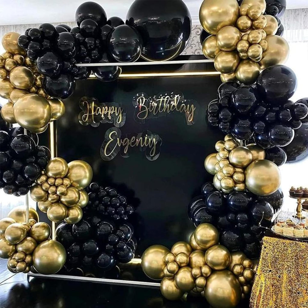 PartyWoo Black and Gold Balloon Arch Kit - 140pcs in Various Sizes for Birthday, Graduation & Events