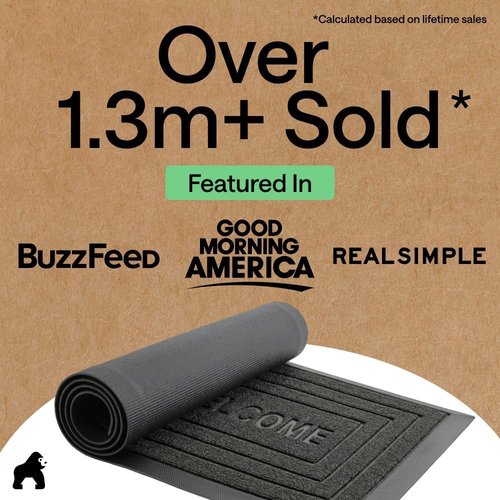 GORILLA GRIP Waterproof All-Season WeatherMAX Doormat - Natural Rubber, Stain & Fade Resistant, 29x17, Black