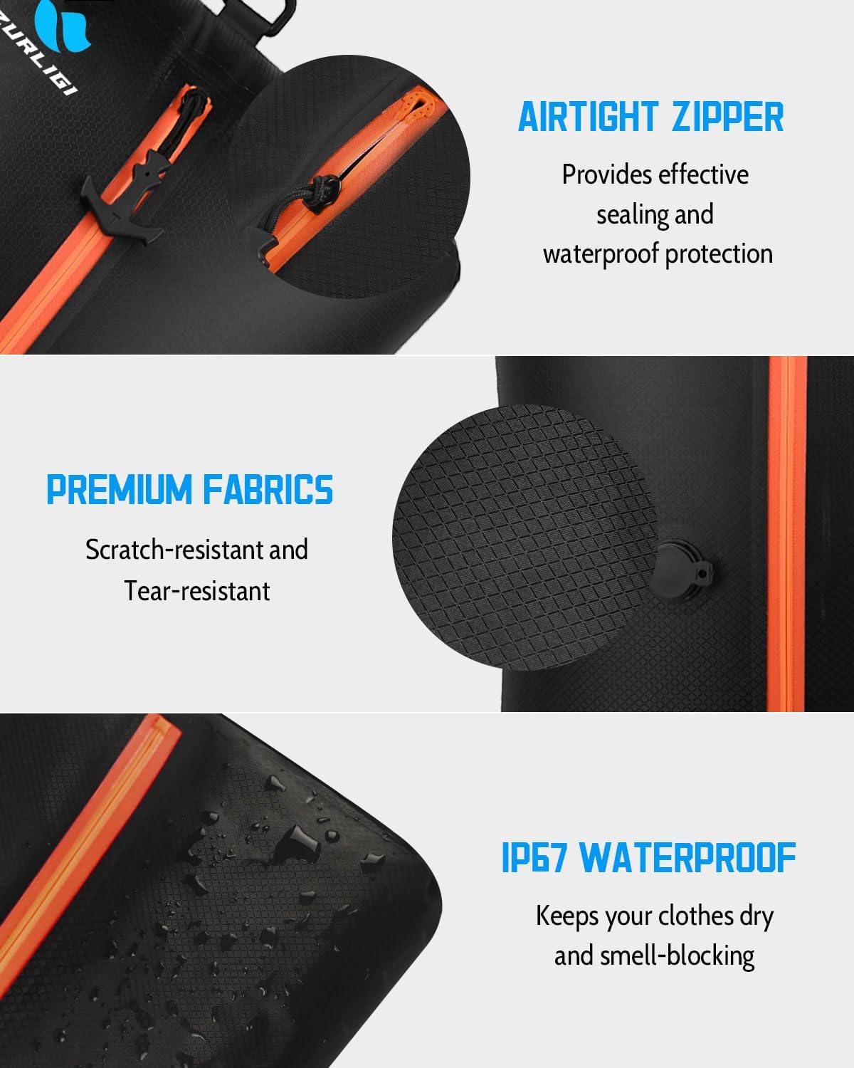 Zurligi Vacuum Compression Bags - 39L Waterproof Packing Cubes with Handle & Mini Pump | Black