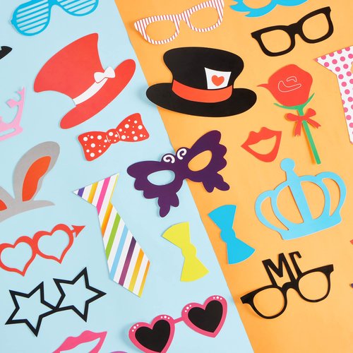 Joyin Toy Photo Booth Props 66 Pieces，Multicolor Kit for Graduation Wedding Party Supplies Favors，with Stick, Hats, Glasses, Mouth, Bowler, Bowties