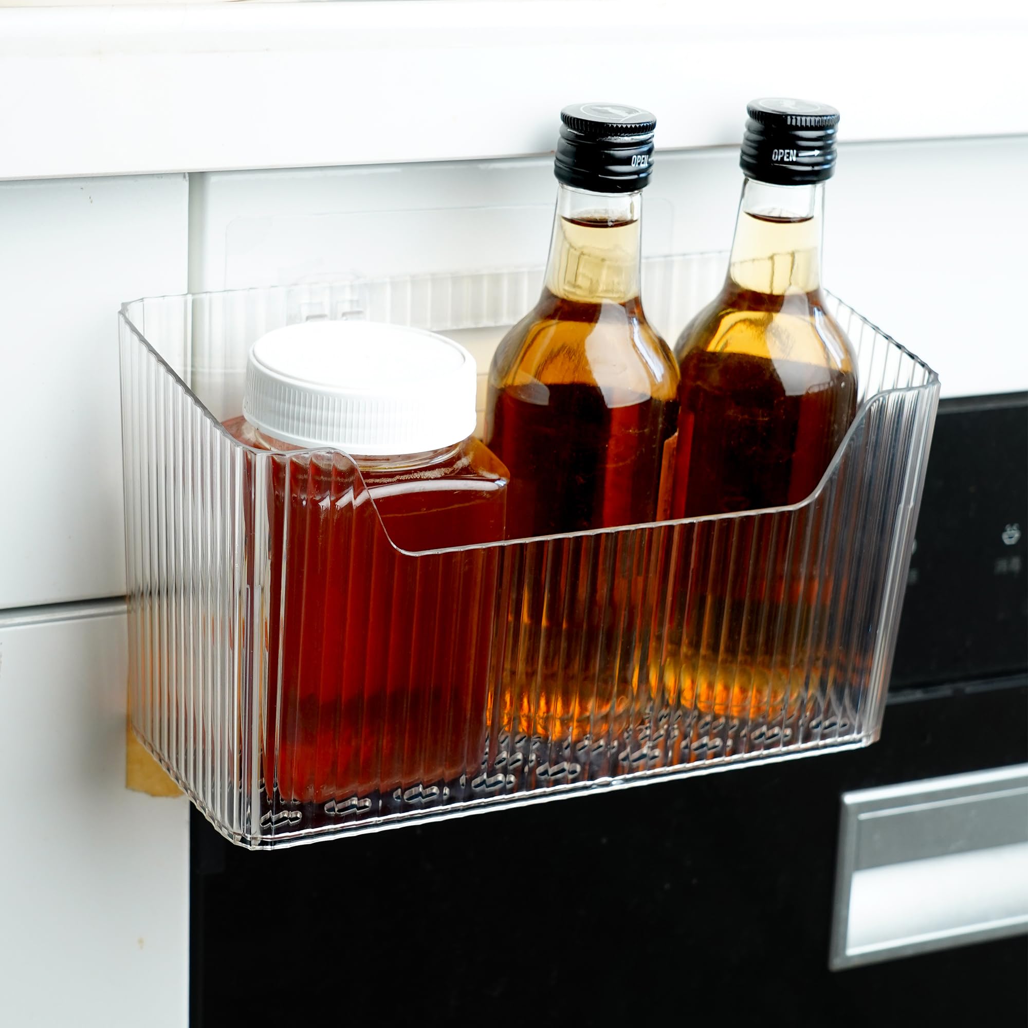 MZYIWUU 2 Pack Cabinet Door Organizer, Adhesive Wall Mounted Organizer Bins, Clear Storage Caddy, Stackable Basket for Kitchen Cabinets, Bathroom, Pantry, Office, and Tabletop Organization