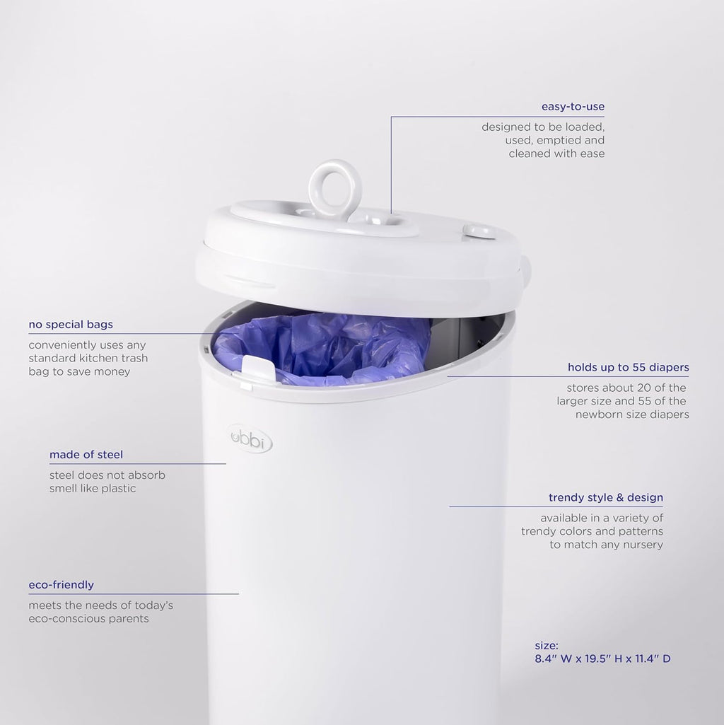 Ubbi Steel Diaper Pail - Odor Locking Technology | No Special Bags Needed | Blush Pink