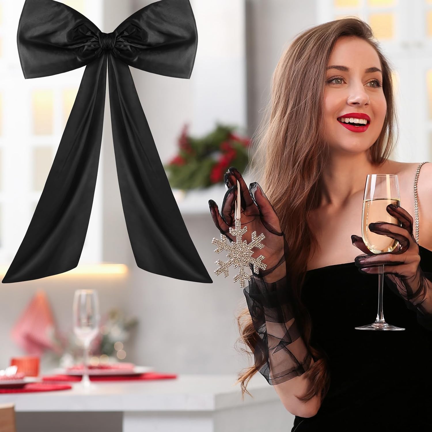 Wavwavw Large Black Bow Decor - Giant Satin Ribbon Tie for Parties & Weddings | 24 x 36 Inches